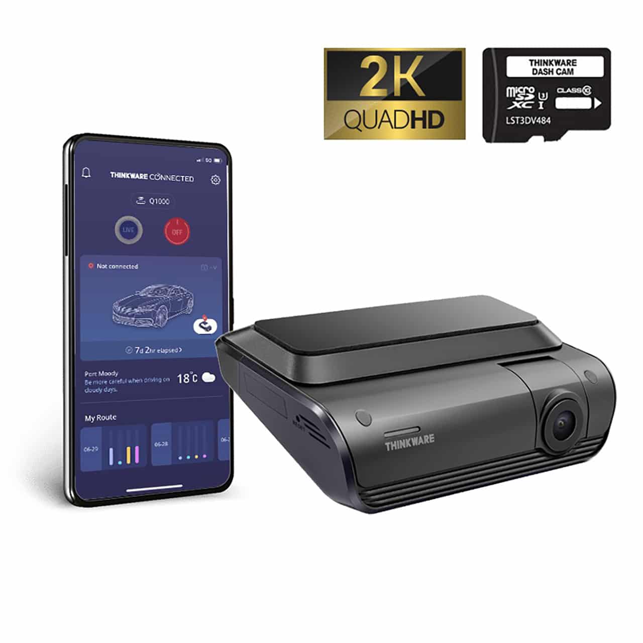 THINKWARE Q1000 1CH 2K Dash Cam  + 32GB Memory card