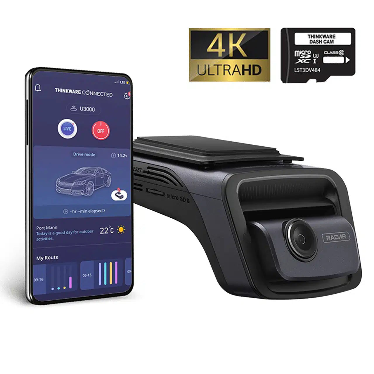 THINKWARE U3000 4K 1CH Dash Cam + 64GB memory card