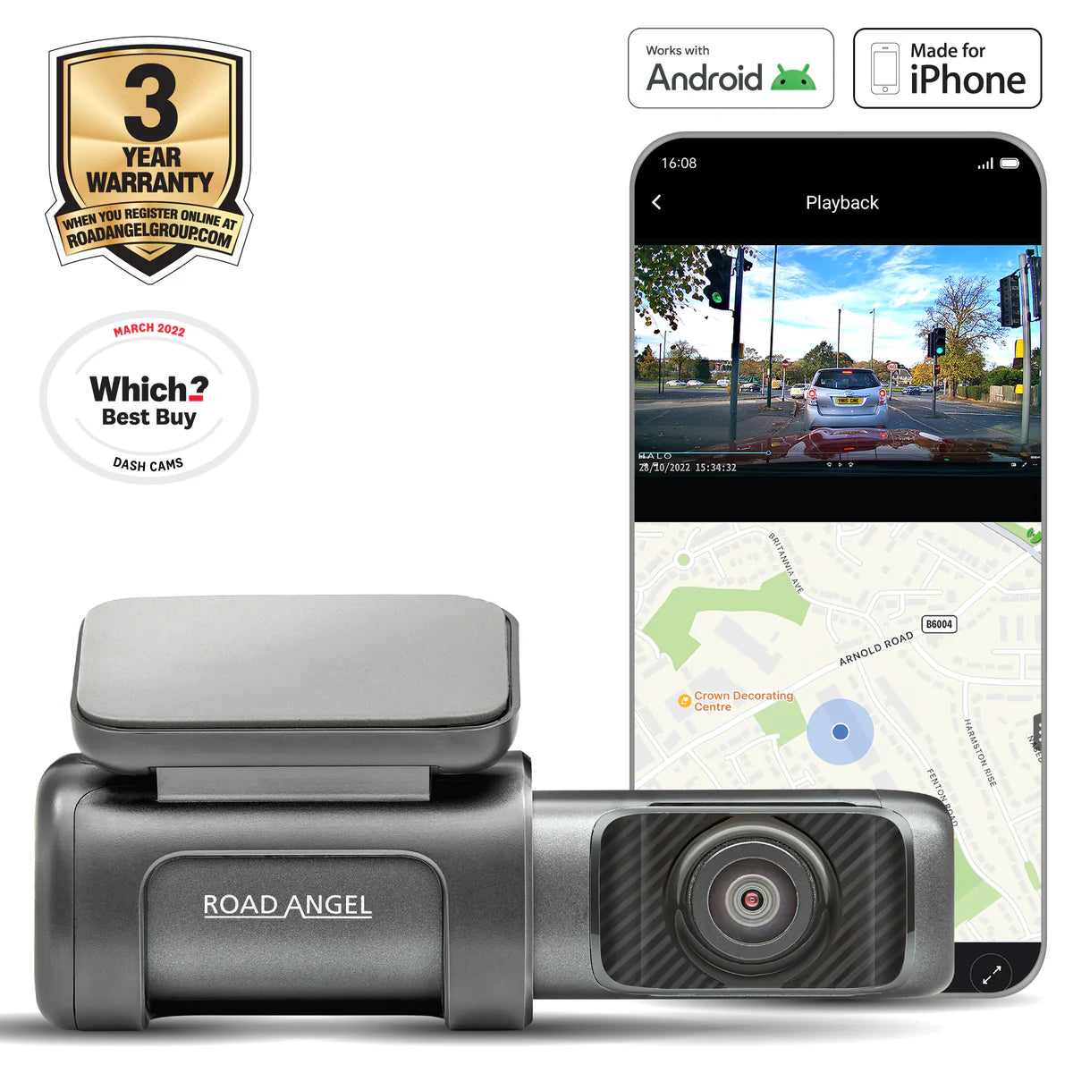 Road Angel Halo Ultra 4K Dash Cam with Parking Mode & Internal 64GB SSD Memory