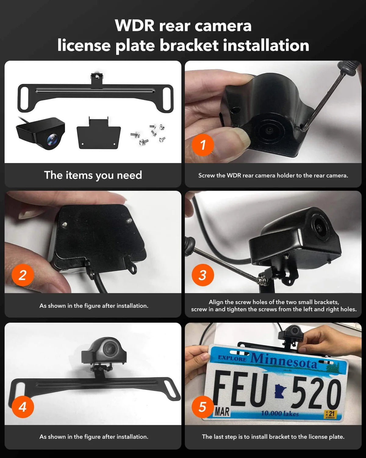 WOLFBOX Reverse Camera Plate Bracket for Easy Backup View Installation